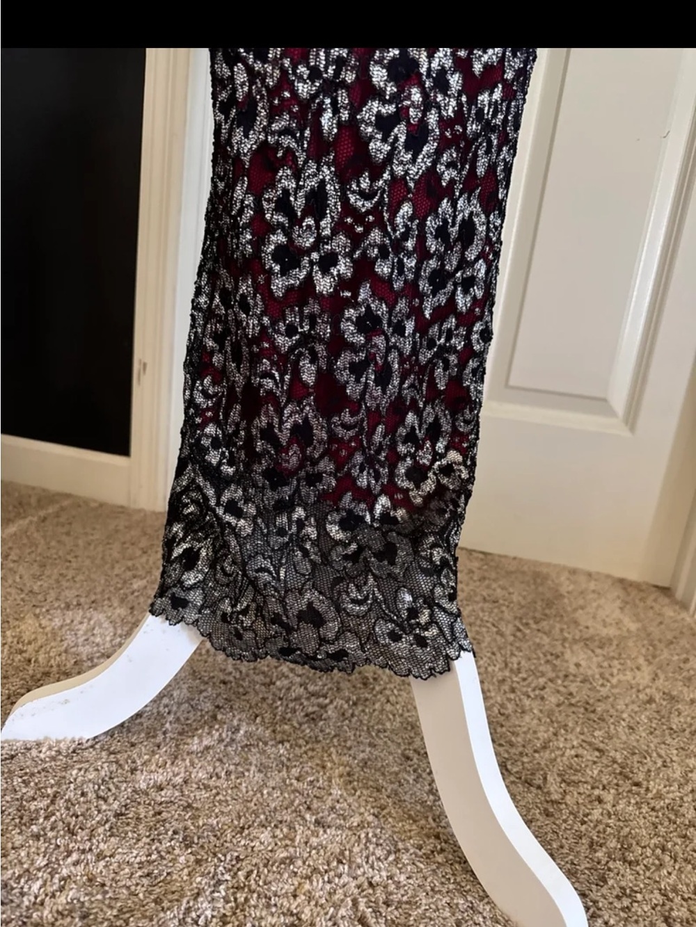 NWT Vintage Carabella RED/BLACK Silver Shimmer Floral Evening Gown size SMALL - Picture 8 of 12